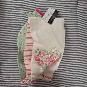 Embroidered Floral Cotton Kitchen Towels - Pink & Green Set